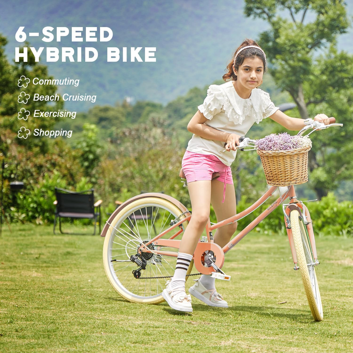 Glerc 20 24 26 Inch Beach Cruiser Bike, 6-Speed Hybrid City