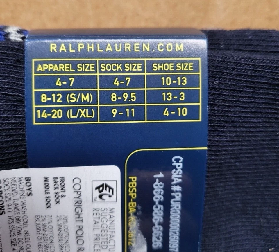 Polo Ralph Lauren Niños Grandes 3 Pares Calcetines Crew Talla 8-9.5 S Azul Marino Gris Negro Foto 2 de 4