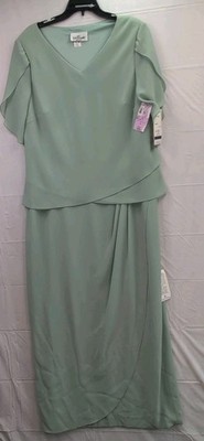 RARE Cattiva Mother of the Bride Tiered Spring Green Vneck Light Chiffon Sz 18W