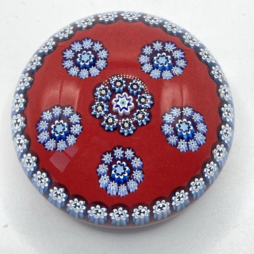 Peter McDougall Glass Studio Paperweight Millefiori On Red Ground Initial Cane