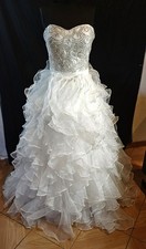 Heavily Beaded Strapless Wedding Dress Custom Size 6 Ruffled Tulle Skirt