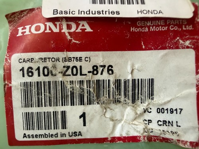 #ad Genuine Honda Carburetor Assembly Part Number: 16100 Z0l 876 • Genuine OEM $29.99