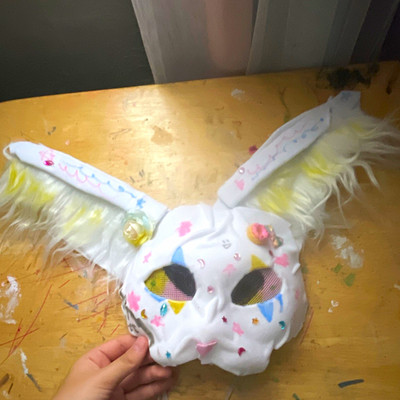 Kid core cat Half Face Mask w/ Ears Adjustable One Size White Pink Multicolor