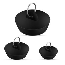 3 Pieces Drain Stopper Tub for Kitchen Bathroom Bar Rubber Black