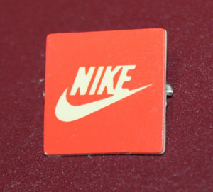1980's NIKE Swoosh Logo Orange Square Pinback Button Pin Made in Taiwan
