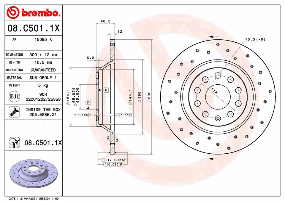 2x BRAKE DISC 08.C501.1X FOR SKODA SUPERB/IV/III KODIAQ VW GOLF/VAN/VII/Van 2.0L - Image 2 of 4