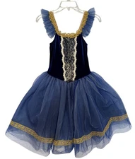 Classical Ballet Tutu Child XL Royal Blue Gold Trim Elegant Revolution Dancewear