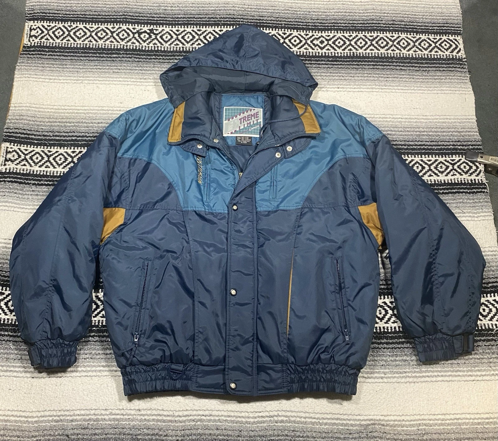 Vtg 90’s Extreme Limit Parka Coat Jacket Mens L Blue Colorblock Hooded Ski