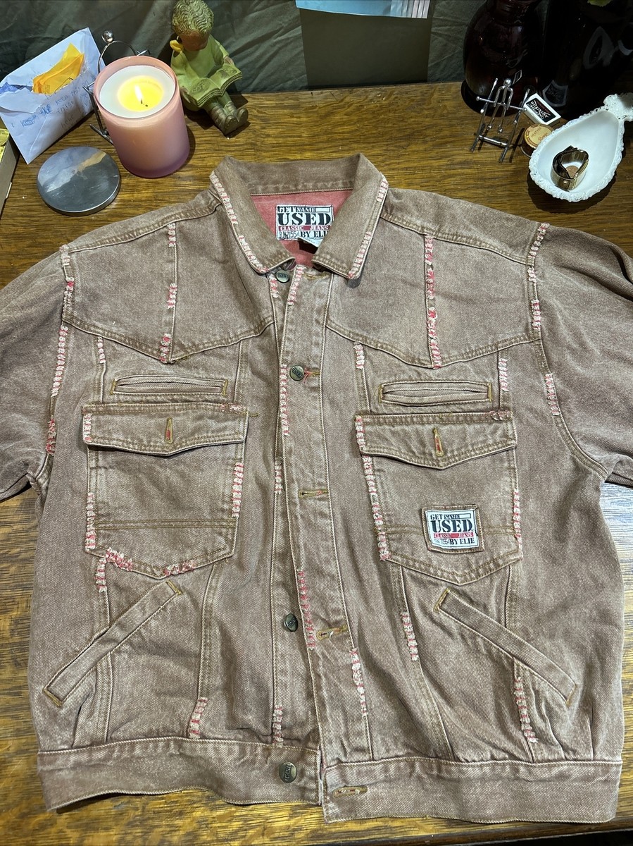 get used by elie rn7155 デニムジャケット Vintage Get Used By Elie Jean Jacket Mens Large Distressed