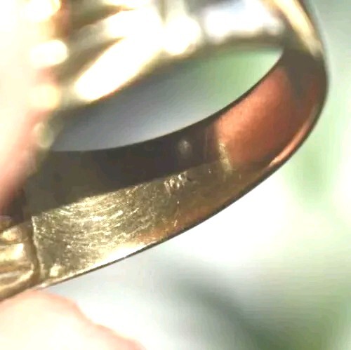 Lucky 10K Yellow Gold 1/4ctw Diamond Horseshoe Signet Ring Sz 10 Equestrian Band - Picture 8 of 11