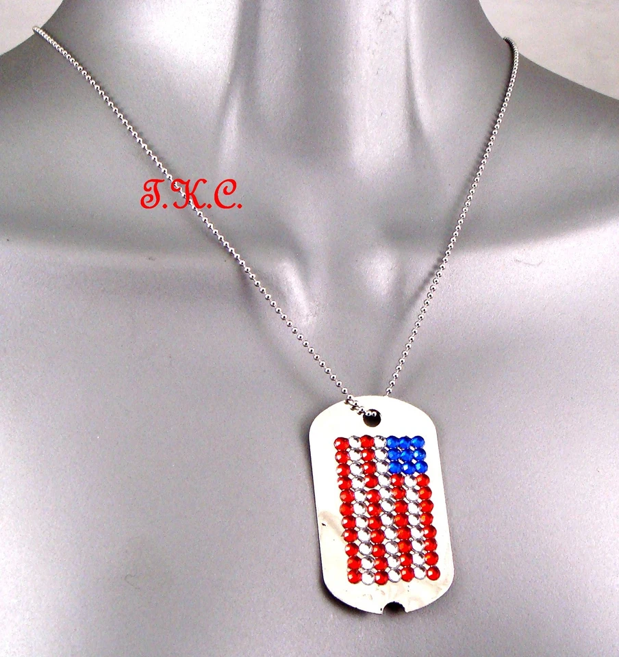 Collar Patriot Rojo Azul Estrás Bandera de Estados Unidos Estrella Bandera Estilo Militar Perro Etiqueta Foto 3 de 4