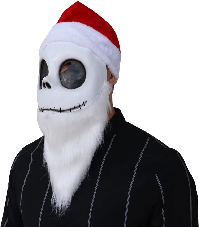 NEW Santa Jack Mask Costume The Skeleton White Beard Red Hat Party Cosplay - Image 4 of 4