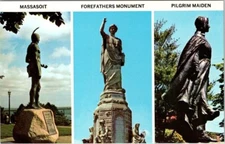 Plymouth Massachusetts Monuments Massasoit VTG Chrome Postcard Unposted A27