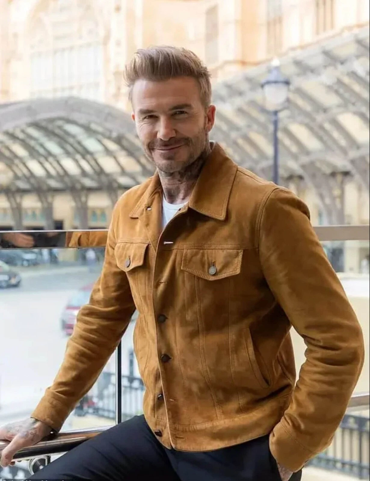 Men's Genuine Suede Leather Trucker Jacke Vintage DenimBrown Shirt Slim Fit M L