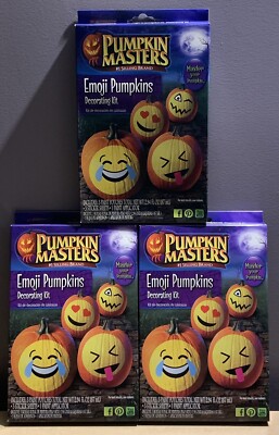 (3) Pumpkin Masters Emoji Pumpkins Decorating Kit Halloween Decor Kids Craft NEW