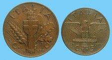 VITTORIO EMANUELE III° 5 E 10 CENTESIMI 1936 A.XIV IMPERO RAME COIN COPPIA SPL