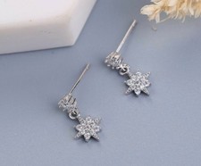 Cubic Zirconia Star 925 Sterling Silver Stud Drop Earrings With Micro Pave F33