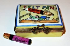 LIMOGES FRANCE BOX - FELT TIP PENS & REMOVABLE PEN - SCHOOL SUPPLIES - CHILD ART