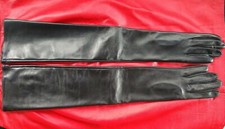 23" LONG SZ 10 BLACK KID LEATHER GLOVES UNLINED FORMAL ROMANTIC BOUDOIR ITALY