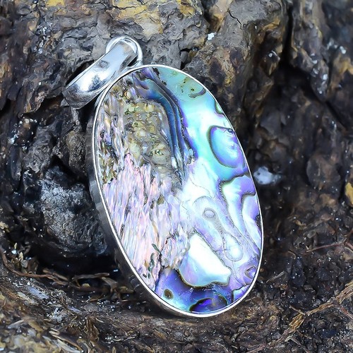 Pendentif Ancien En Argent Sterling 925 - Coquille D'Ormeau, Cœur, Inde - Neuf Sans Emballage