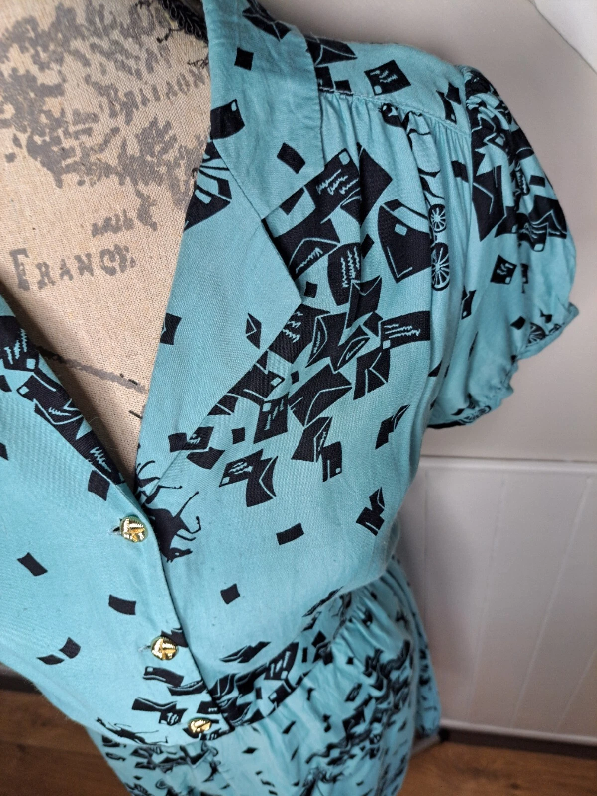 COACH Abito da pattinatore corto Henry Holland stampa animale con colletto abbottonato taglia 10