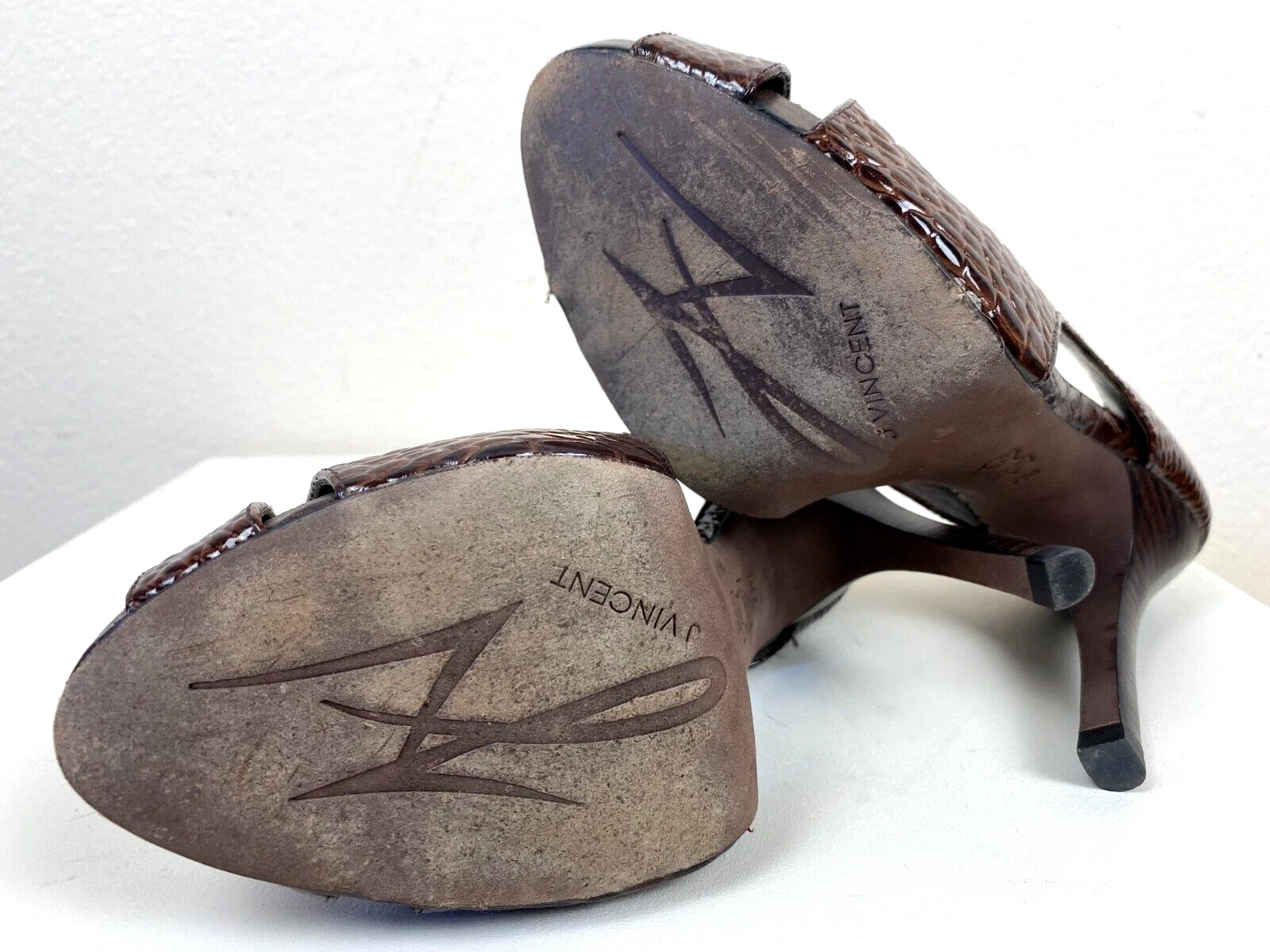 VETEMENTS Scarpe J. Vincent stiletto platform pompa 7M mogano punta aperta Biltmore finto serpente