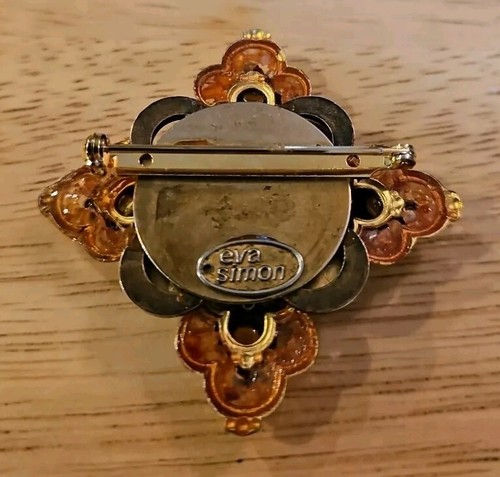 EVA SIMON, RIP 2024, Multi Stone Gold Tone Brooch Pin 447J - Picture 2 of 6