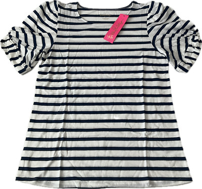 Lilly Pulitzer Elisabette Top Womens Size S Blue White Stripe High Tide