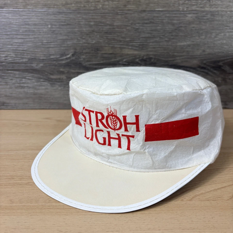 Vintage Stroh Light Hat Fitted White Red Painters Paper Cap - image 3 of 4
