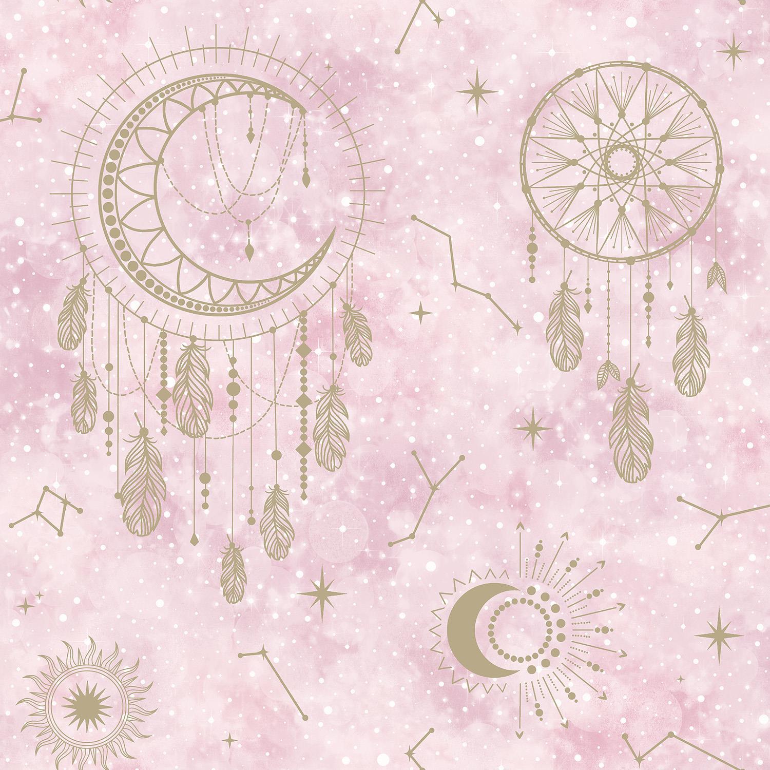 WallpaperShop Dreamcatcher Pink Gold Wallpaper Children's Bedroom Feature Wall - Image 2