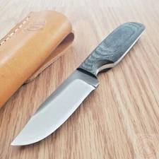 Anza Fixed Knife 2.75" Carbon Steel Full Tang Clip Blade Black Micarta Handle