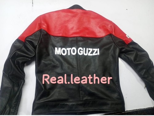 Moto Guzzi Racing Motorbike Leather Jacket Cow hide/5 Protection Armour inside - Picture 6 of 7
