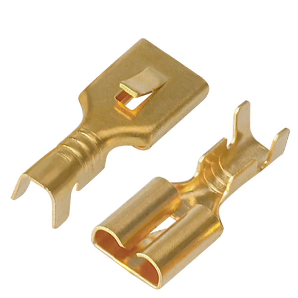 100Pcs Brass Gilded 6.3MM Female Spade Crimp Terminal Brass Wire Connector