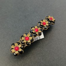 Michal Negrin Hair Clip Red Black Crystal Flowers Barrette Cocktail Bold Vintage