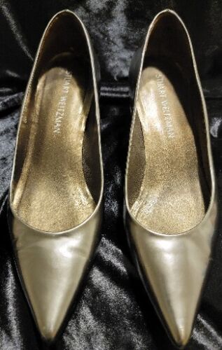 Stuart Weitzman Silver Metallic Patent Leather Low Kitten Heel Shoes 8M Spain - Picture 7 of 14