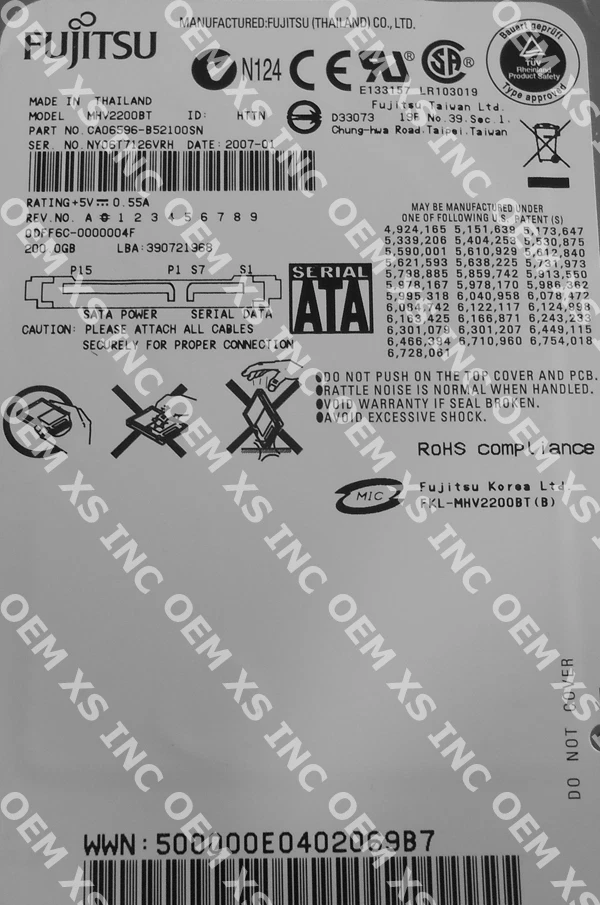 Fujitsu MHV2200BT Mobile 2.5" MHV2200BT Hard Drive 200GB SATA 1.5Gb/s New Pull - Image 2 of 2