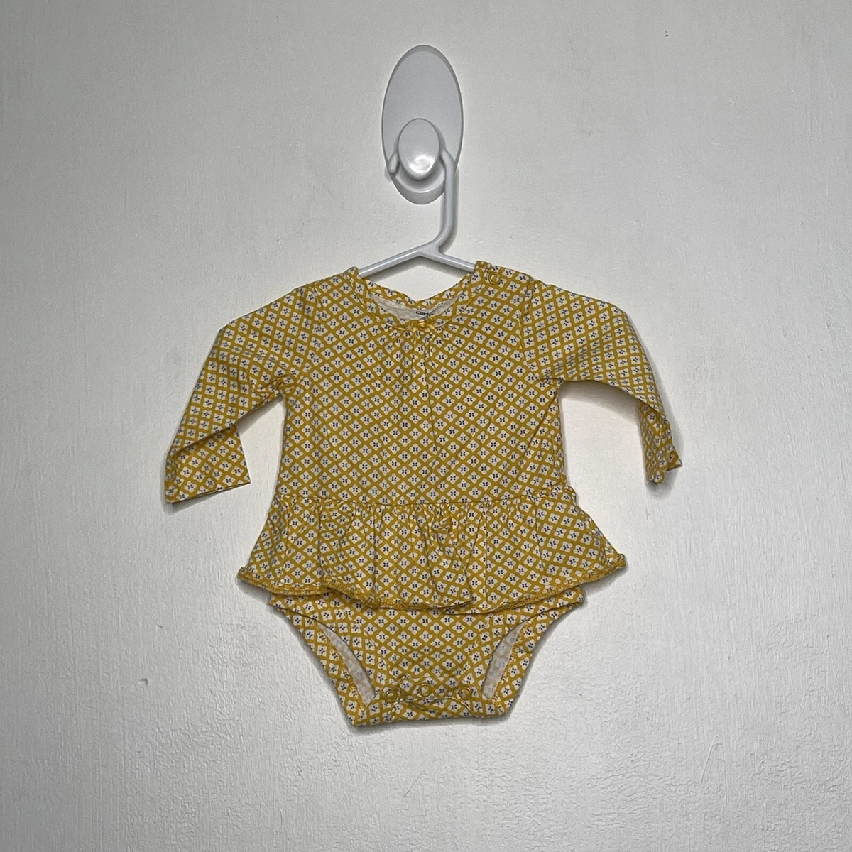 Carters Floral Dress Baby Girls Size 3 M Yellow One Piece Bodysuit