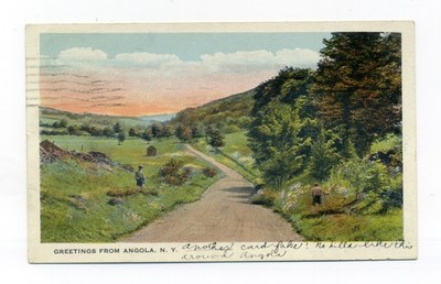 Greetings from Angola NY,  1936 postcard, Whipped Cream Puffs, Maple Syrup
