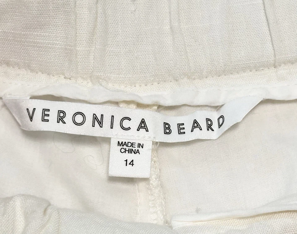 Pantalones Cortos VERONICA BEARD GWEN Marfil Blanco LINO Mujer’s Bolsa de Papel de tiro alto Talla 14 Foto 3 de 4