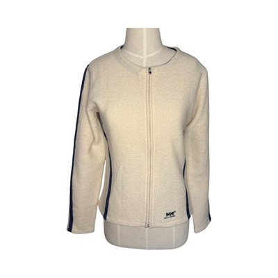 VTG Helly Hansen Unisex Full Zip Wool Sweater Jacket White Blue Size S