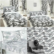 Grey Army Camouflage Bedroom - Duvet Cover Sets, Curtains, Sheets, Wallpaper