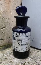 Bouteille ancienne pharmacie flacon cobalt Hypophosp de Soude