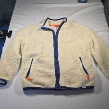 GAP Kids Boys Sherpa Fleece Full Zip Jacket w/ Pockets Ivory Blue Orange XL 12