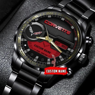 Corvette Car Personalized Black Stainless Steel Watch Gift For Fans