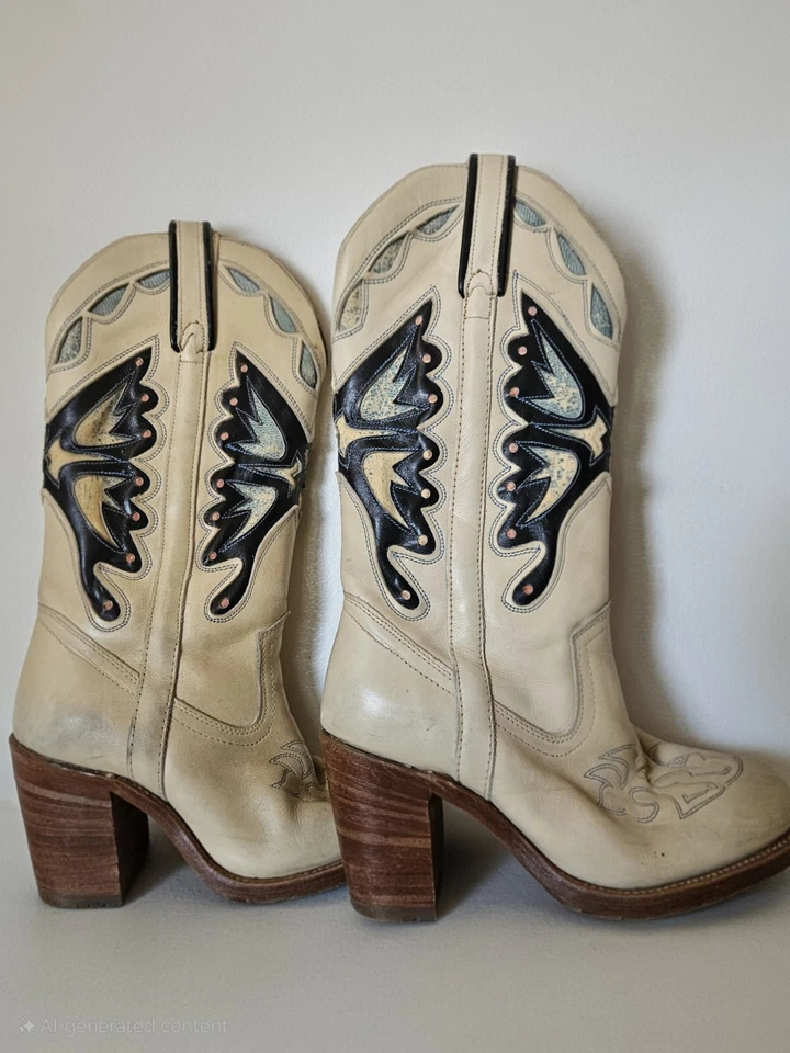 Botas Vaqueras Mujer Mariposa Talla 6 Beige Y Azul Miss Capezio Foto 2 de 4