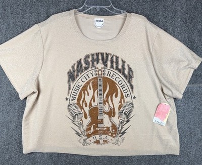 Arula Cropped Glitter Nashville Music City T-Shirt Women's Size C(3X) Beige