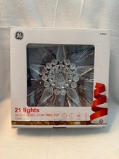 GE 21 Light Silver Jewel Star Christmas Tree Topper Clear Lights 9in UL New