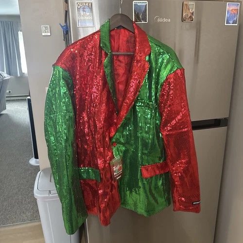 New Suitmeister Mens XXL Fits XL Best  Christmas Sequin Blazer Jacket Ugly  - product listing photo