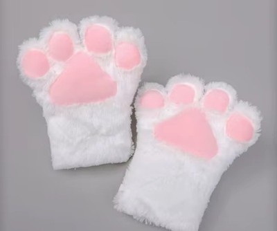 Cat Paws Gloves Cozy Animal Full Fingers Bear Claws Mittens Winter White Holiday