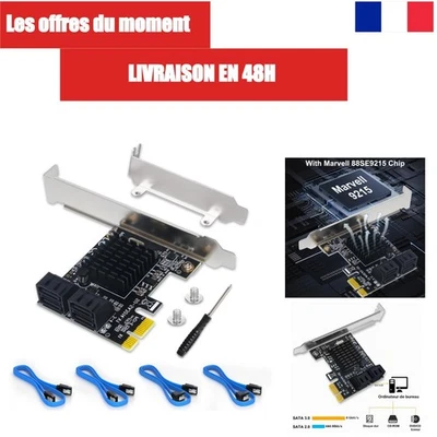 Carte contrôleur SATA 3.0 4 ports PCIe 6 Gbps non RAID - Photo 1/4
